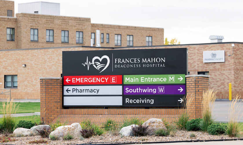 Frances Mahon Deaconess Hospital entrance sign