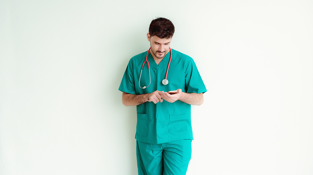 Nurse using phone