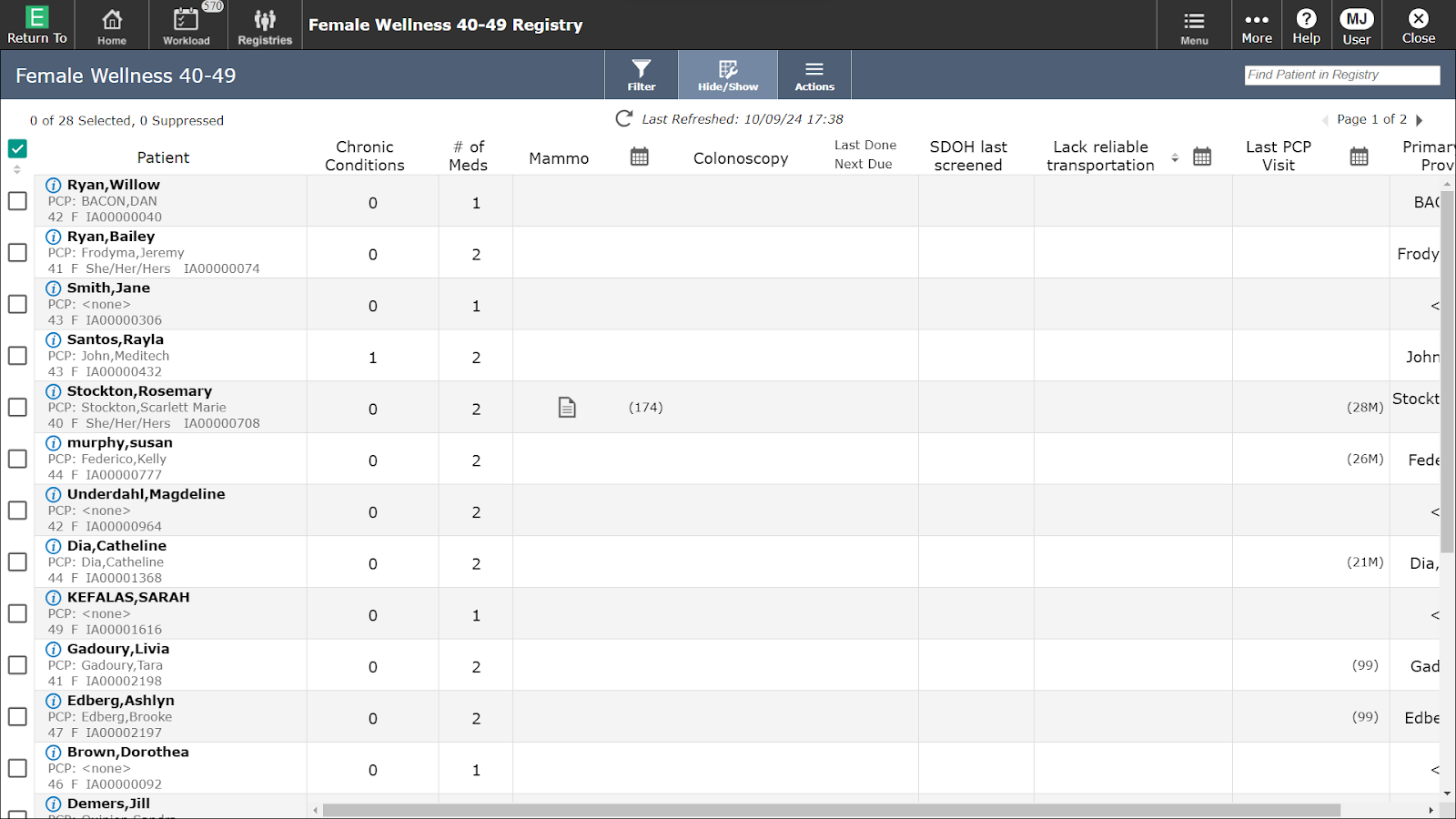 mammogram registry software screenshot