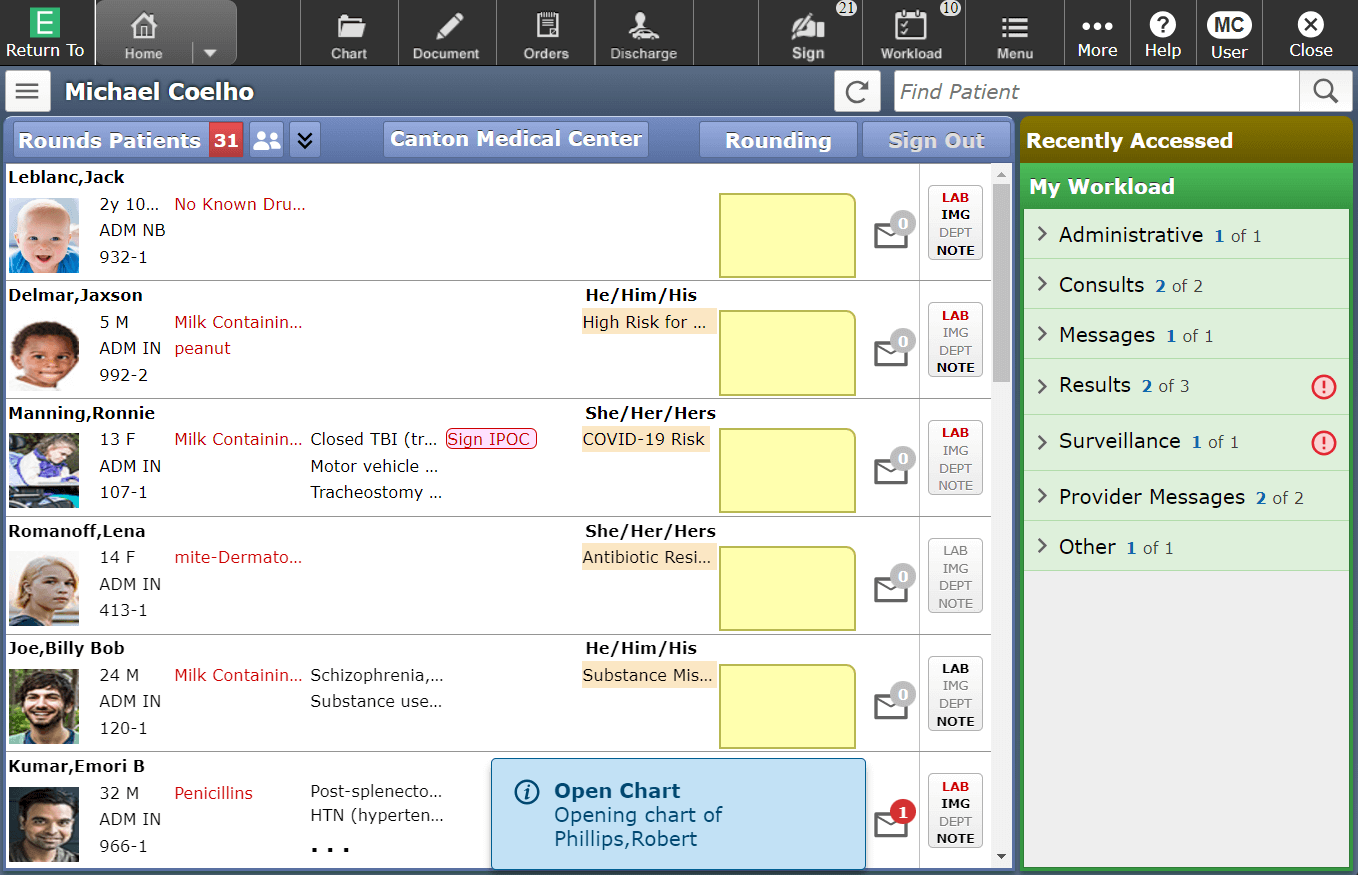 MEDITECH software screenshot of Expanse Virtual Assistant