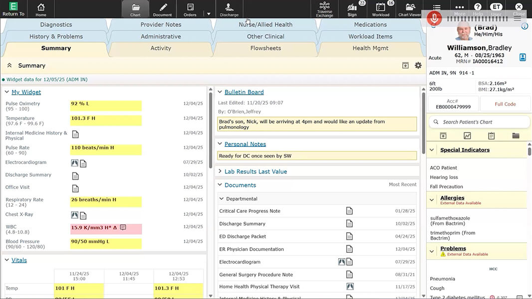 Expanse hospital course summary screenshot