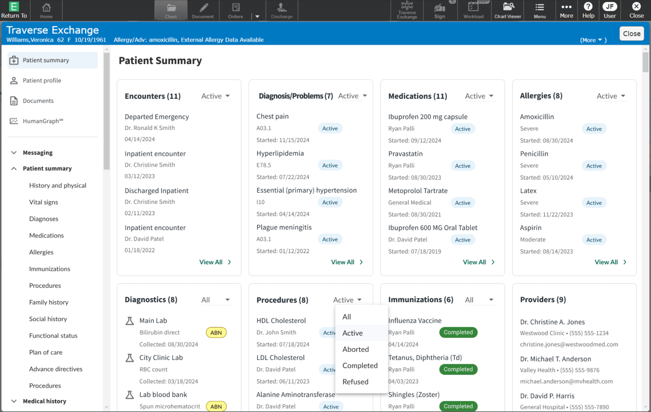 MEDITECH Expanse screenshot of Traverse Exchange and a patient summary