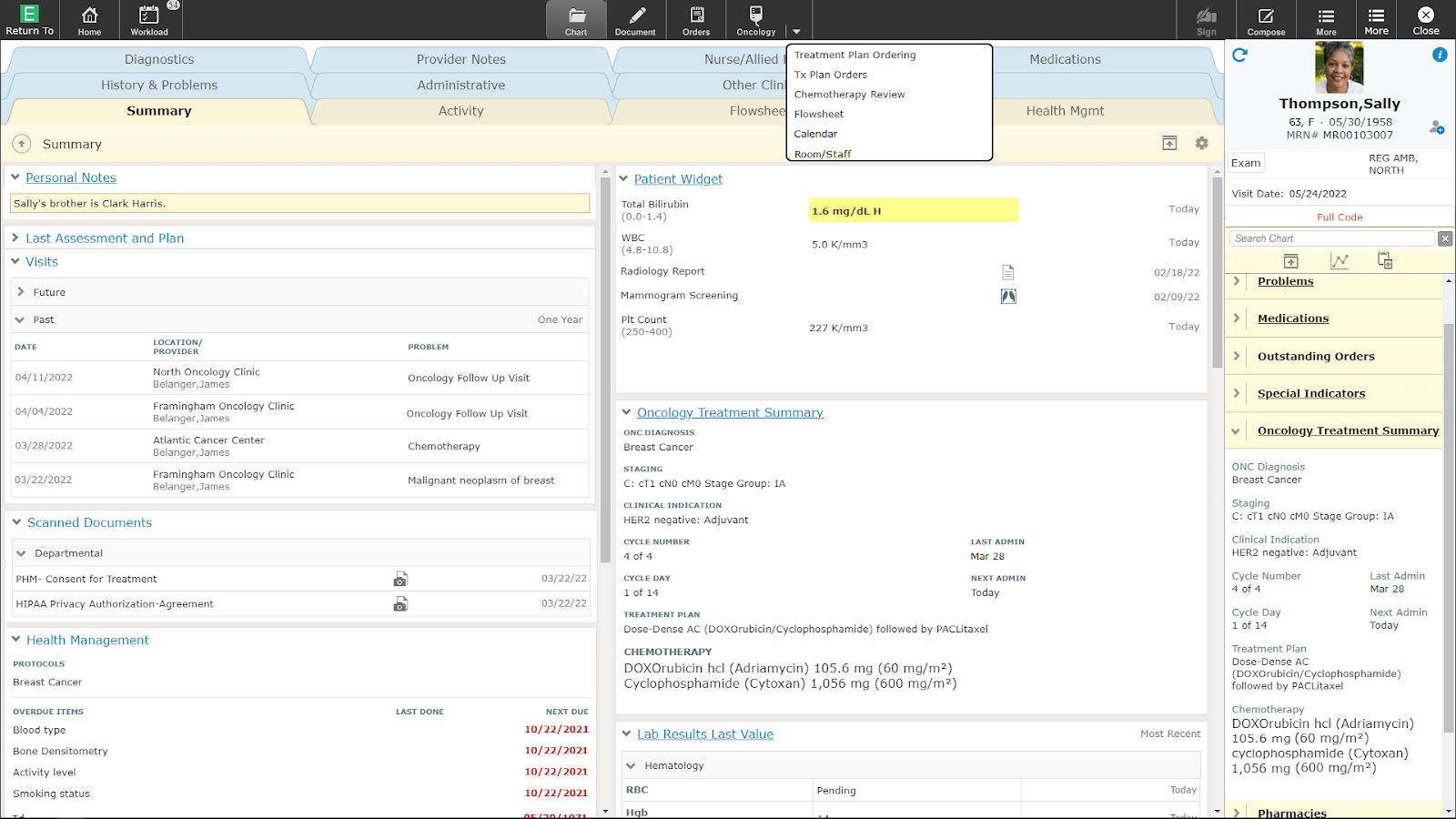 MEDITECH Oncology software screen shot