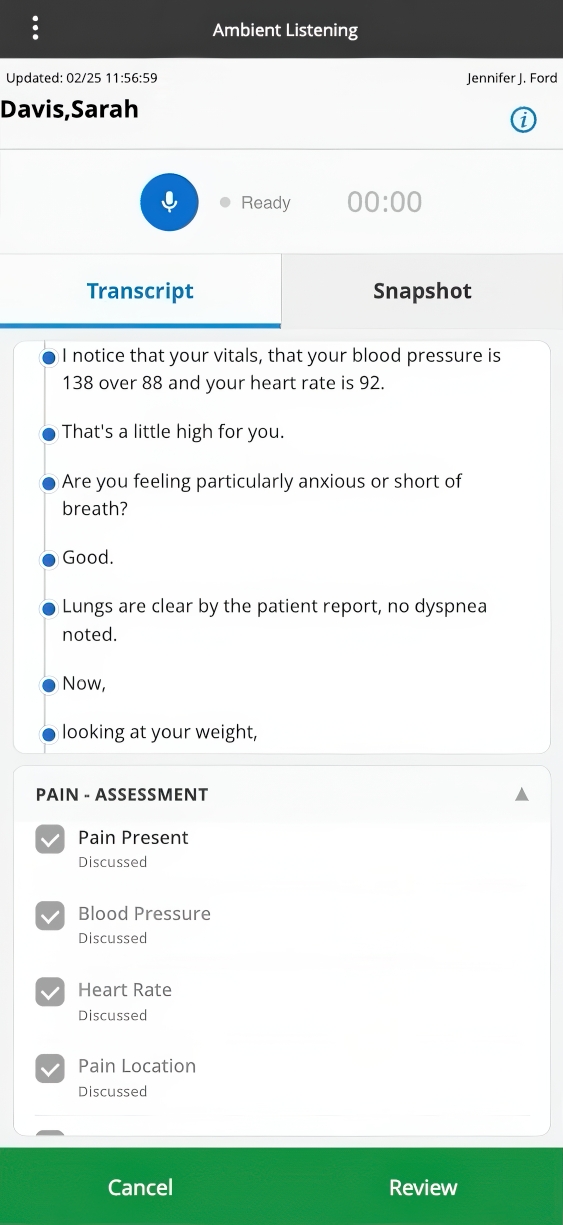 MEDITECH Ambient Listening screenshot