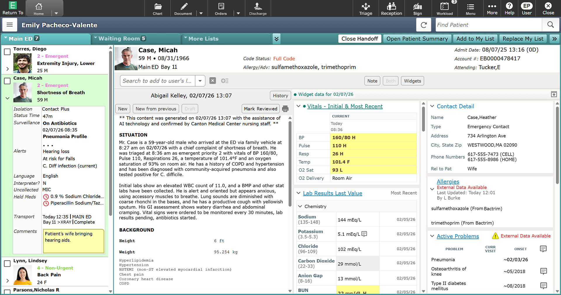 MEDITECH Expanse Nursing Handoff screenshot