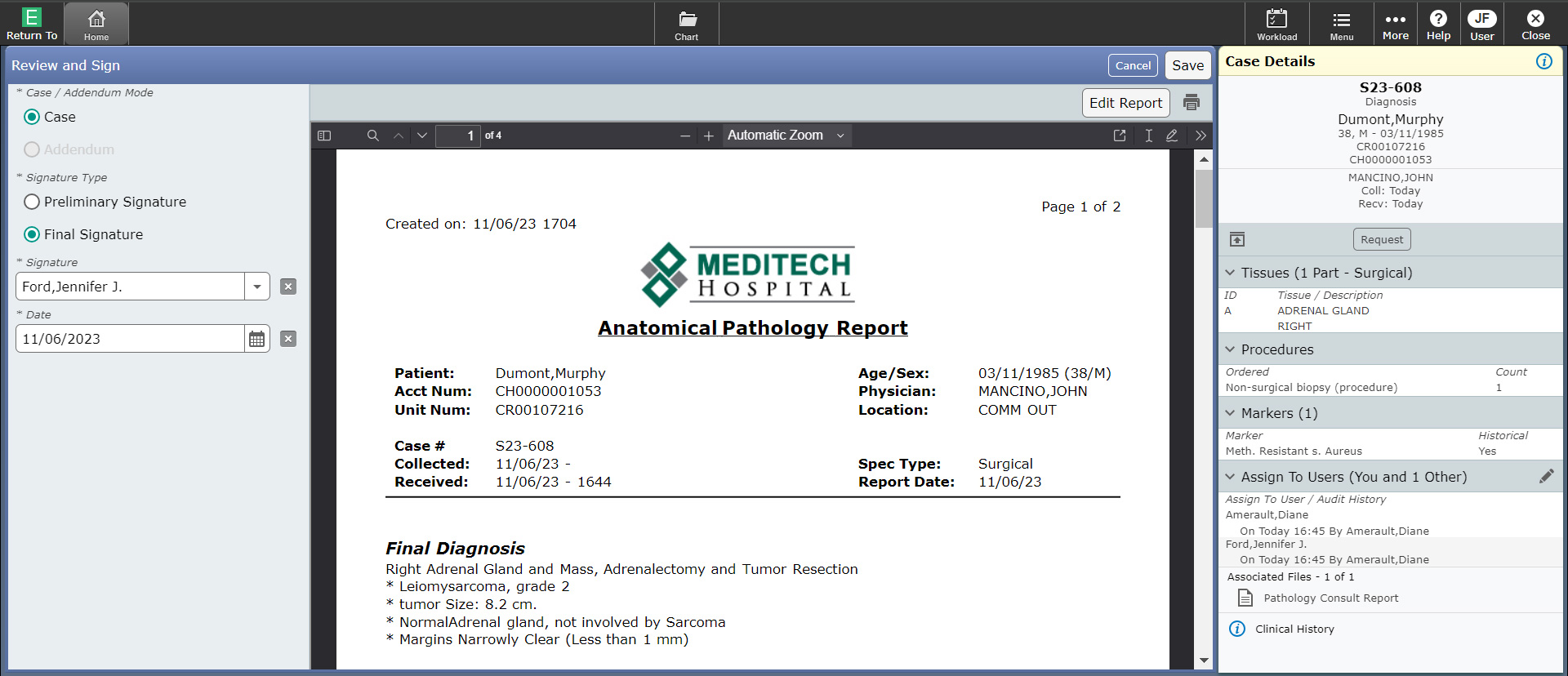 MEDITECH Expanse Pathology screenshot