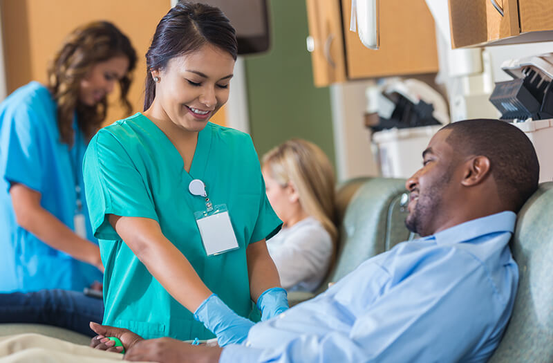 female phlebotomist at work