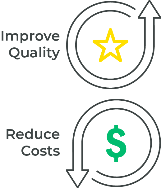 Icon illustrating lowered cost but improved quality