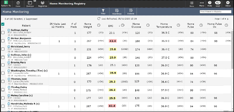 MEDITECH Ambulatory Registry Screen shot