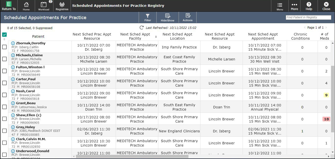 Patient Registry Screenshot