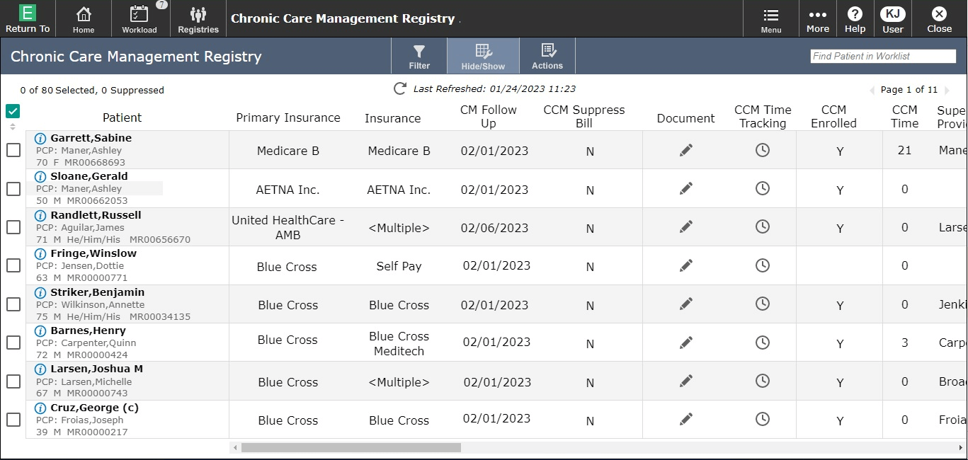 Patient Registry Screenshot