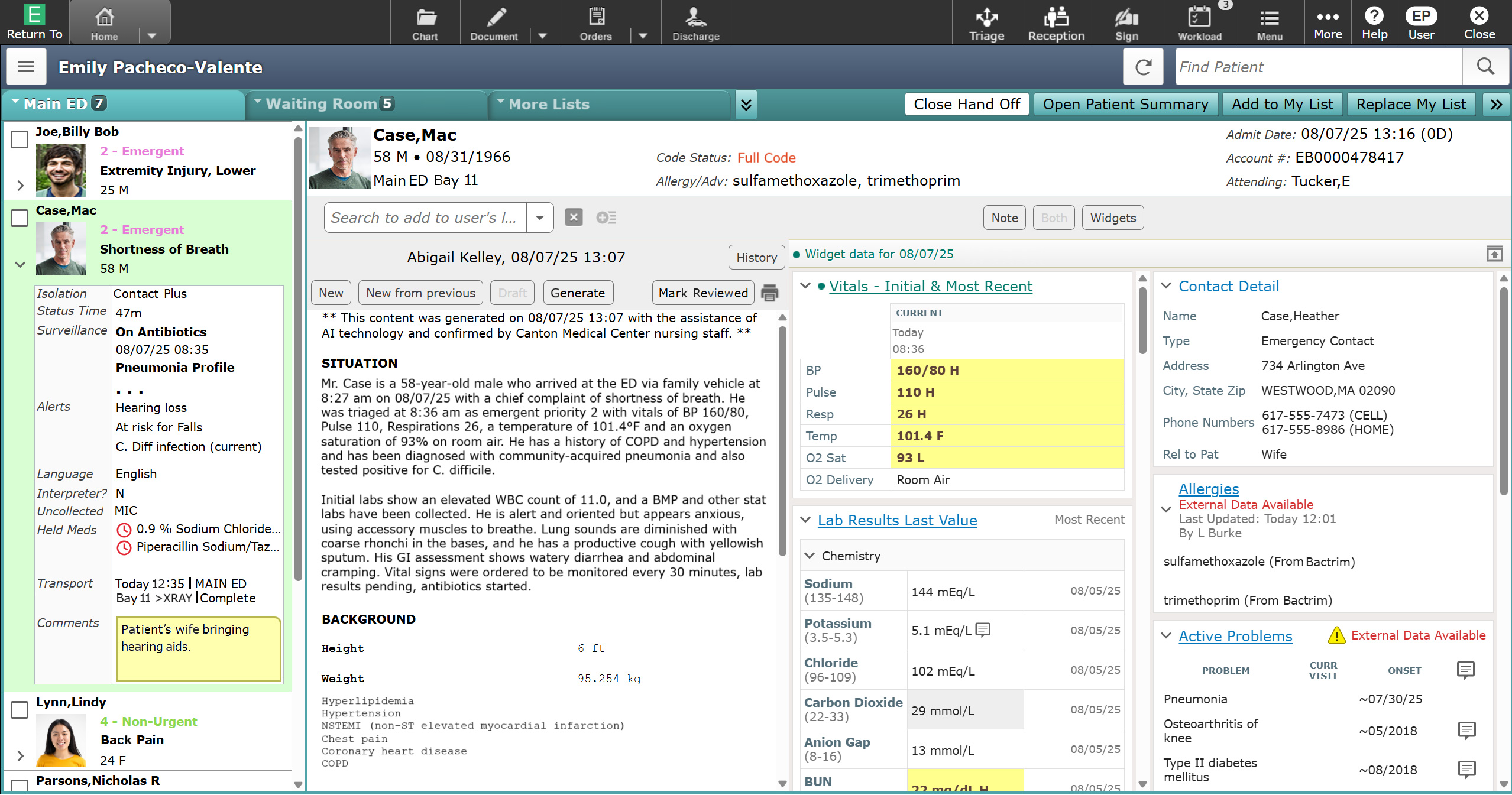 MEDITECH Expanse ED patient tracker screen shot