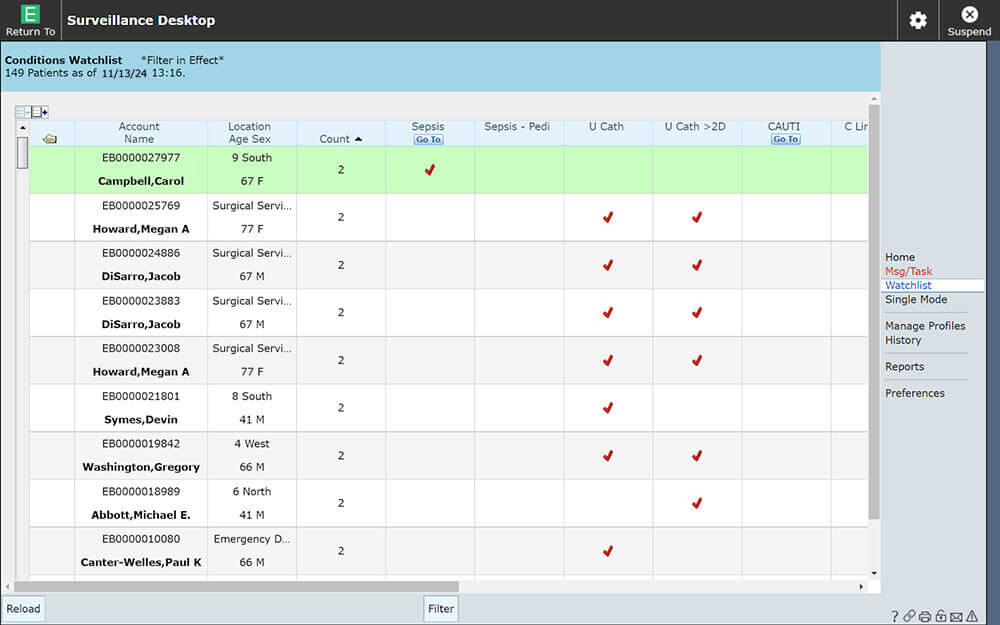 MEDITECH surveillance interface