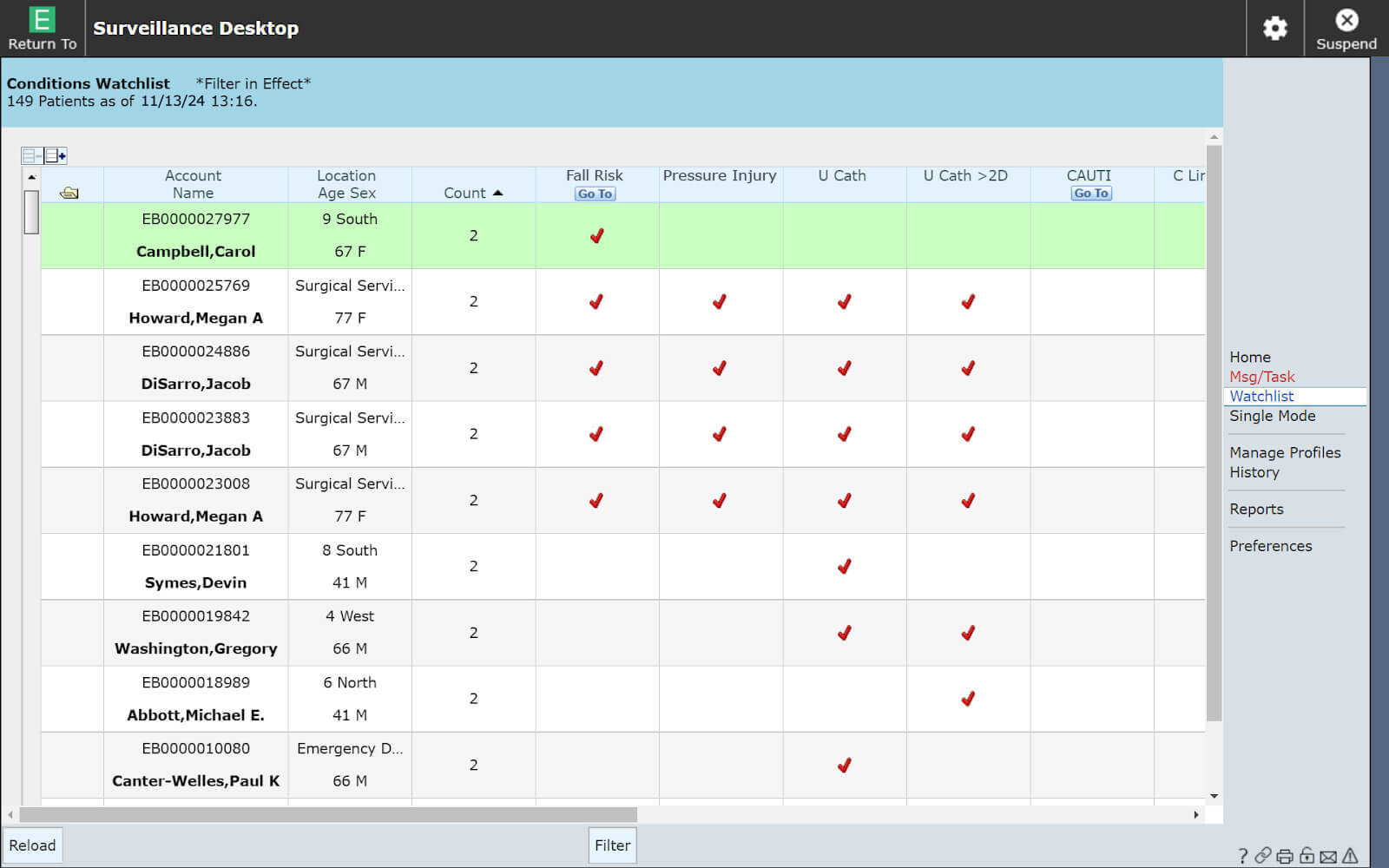 MEDITECH surveillance interface