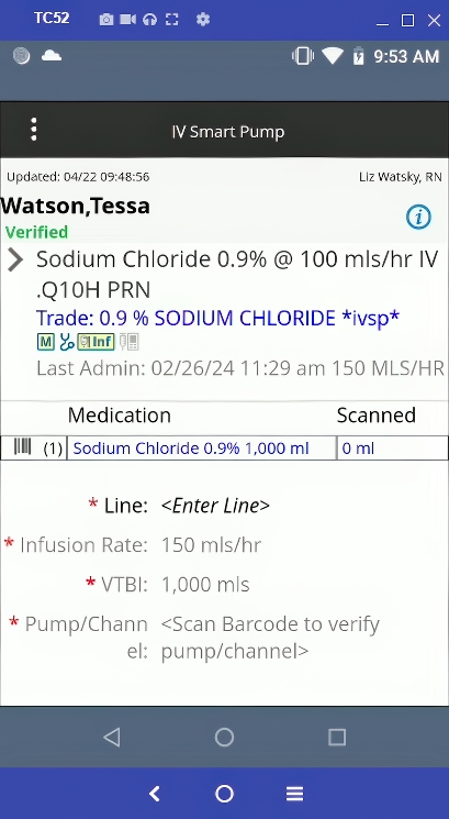 MEDITECH smart pump infusion device screenshot