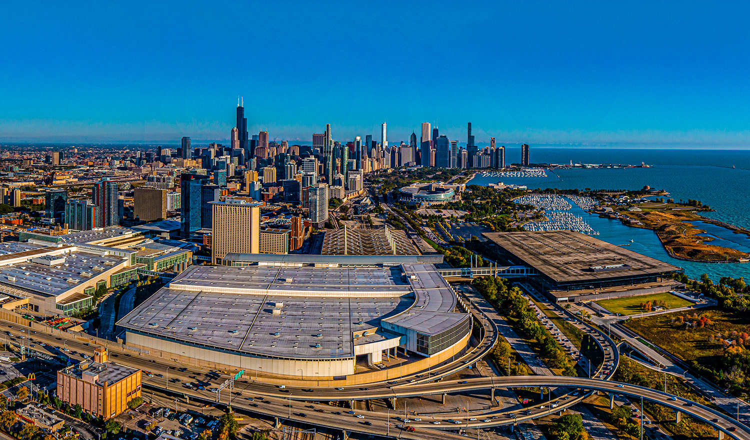 Aerial view of McCormick Place HIMSS 2023 location