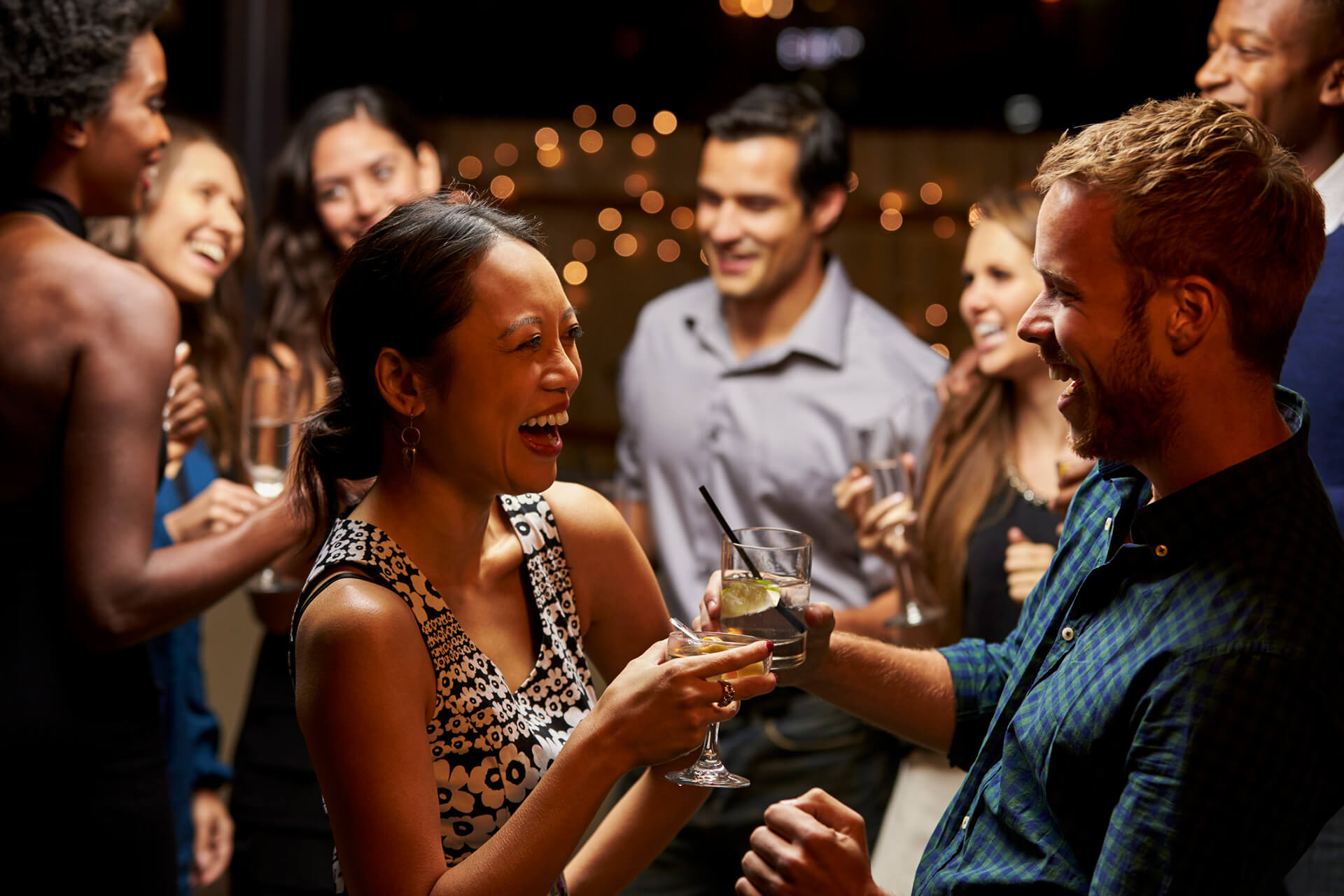 Group of businesspeople gathering at a restaurant