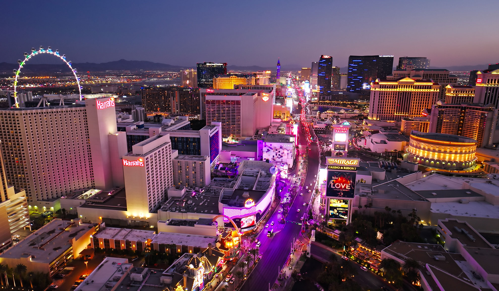 Las Vegas skyline with hotels and Sphere